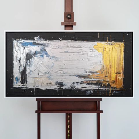 Leinwandbild handgemalt Gemälde mit Acrylfarbe und Strukturpaste im Panorama, Verschmelzen der Elemente, 140x70 ohne Rahmen