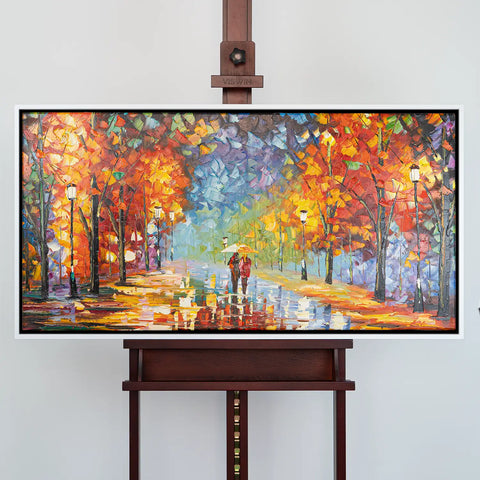 Leinwandbild handgemalt mit Acrylfarbe und Strukturpaste im Panorama, Der Weg des Lichts, 70x140 ohne Rahmen