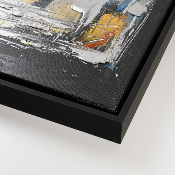 Leinwandbild handgemalt Gemälde mit Acrylfarbe und Strukturpaste im Panorama, Ewige Praesenz, 160x80 mit Bilderrahmen in Schwarz