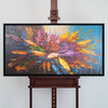 Leinwandbild handgemalt mit Acrylfarbe und Strukturpaste im Panorama, Tanz der Farben, 80x160 mit Bilderrahmen in Eiche Dunkel