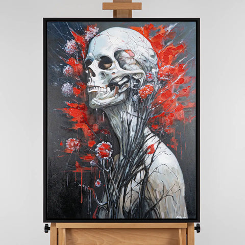 Leinwandbild handgemalt mit Acrylfarbe und Strukturpaste im Hochformat, Wo das Fleisch verstummt, 120x160 mit Bilderrahmen in Eiche Dunkel