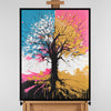 Leinwandbild handgemalt mit Acrylfarbe und Strukturpaste im Hochformat, Chromatischer Wipfel, 120x160 mit Bilderrahmen in Eiche Dunkel