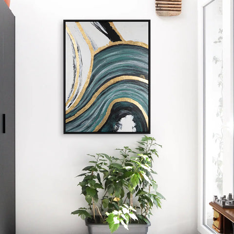 Leinwandbild handgemalt mit Acrylfarbe und Strukturpaste im Hochformat, Schleier der Wahrheit, 120x160 mit Bilderrahmen in Eiche Hell