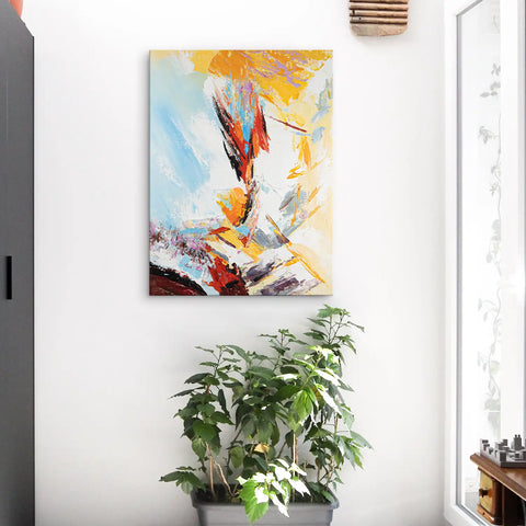Leinwandbild handgemalt mit Acrylfarbe und Strukturpaste im Hochformat, Versteckte Dimension, 60x80 mit Bilderrahmen in Eiche Dunkel
