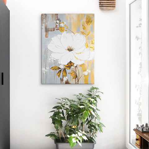 Leinwandbild handgemalt mit Acrylfarbe und Strukturpaste im Hochformat, Schoepfungskraft, 60x80 mit Bilderrahmen in Eiche Dunkel