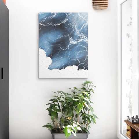 Leinwandbild handgemalt mit Acrylfarbe und Strukturpaste im Hochformat, Polaritaeten des Lebens1, 60x80 mit Bilderrahmen in Eiche Dunkel