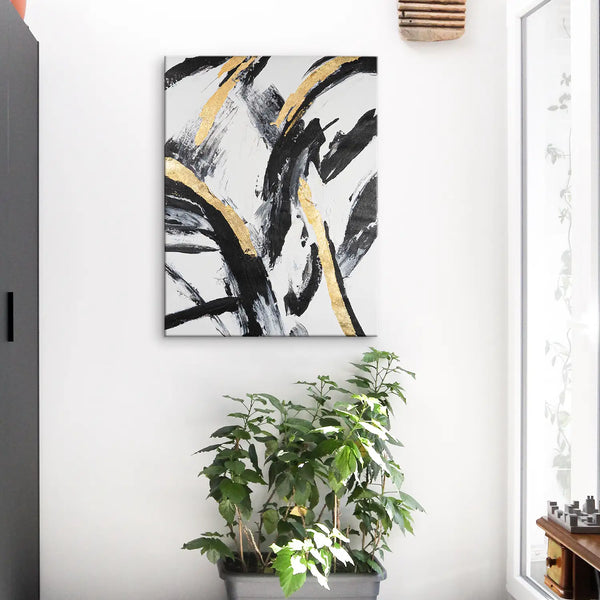 Leinwandbild handgemalt mit Acrylfarbe und Strukturpaste im Hochformat, Ewiger Moment, 60x80 mit Bilderrahmen in Eiche Dunkel