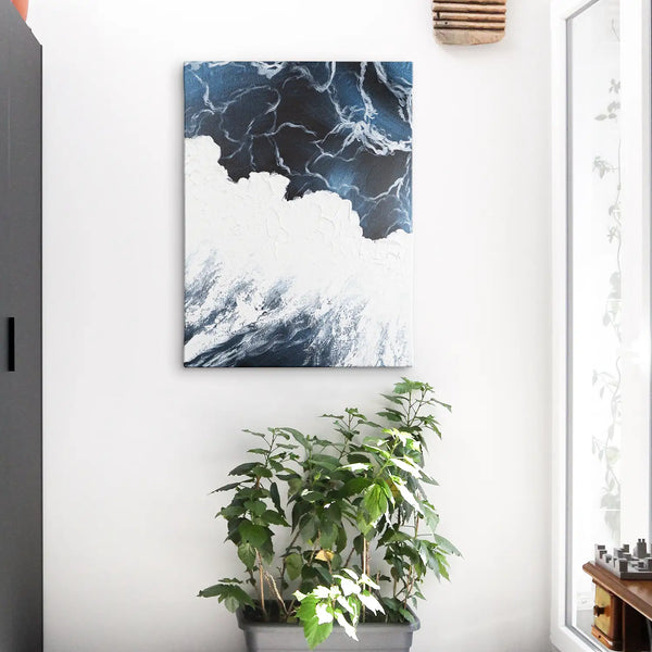Leinwandbild handgemalt mit Acrylfarbe und Strukturpaste im Hochformat, Polaritaeten des Lebens2, 60x80 mit Bilderrahmen in Eiche Dunkel