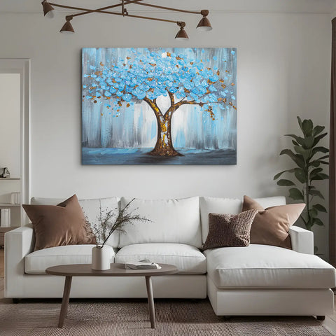 Leinwandbild handgemalt mit Acrylfarbe und Strukturpaste, Baum der Ewigkeit, 60x80 mit Bilderrahmen in Eiche Dunkel