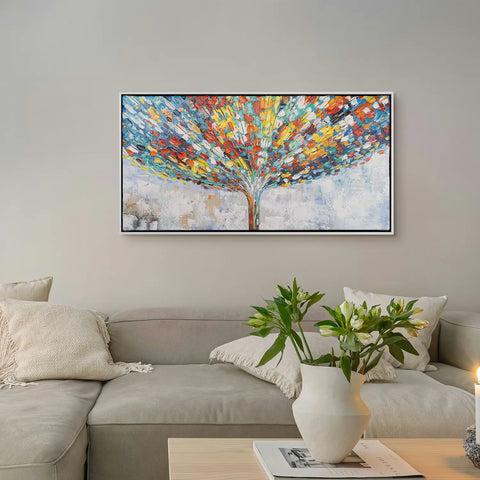Leinwandbild handgemalt mit Acrylfarbe und Strukturpaste im Panorama, Klang der Stille, 70x140 mit Bilderrahmen in Weiß