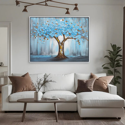Leinwandbild handgemalt mit Acrylfarbe und Strukturpaste, Baum der Ewigkeit, 90x120 mit Bilderrahmen in Weiß