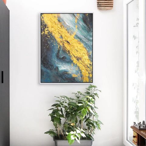 Leinwandbild handgemalt mit Acrylfarbe und Strukturpaste im Hochformat, Der Raum dazwischen, 90x120 mit Bilderrahmen in Weiß