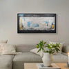 Leinwandbild handgemalt Gemälde mit Acrylfarbe und Strukturpaste im Panorama, Ewige Praesenz, 140x70 mit Bilderrahmen in Weiß