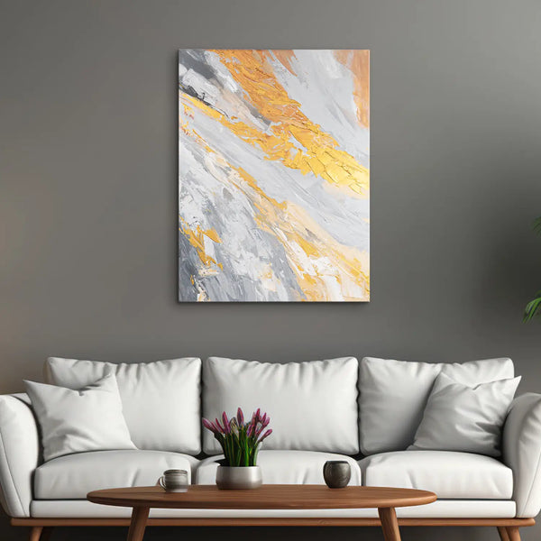 Leinwandbild handgemalt mit Acrylfarbe und Strukturpaste, Atem der Erde, 60x80 mit Bilderrahmen in Eiche Hell