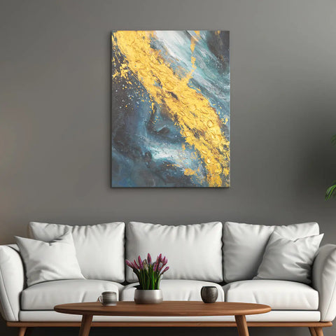 Leinwandbild handgemalt mit Acrylfarbe und Strukturpaste im Hochformat, Der Raum dazwischen, 60x80 mit Bilderrahmen in Eiche Hell