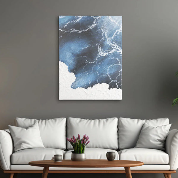Leinwandbild handgemalt mit Acrylfarbe und Strukturpaste im Hochformat, Polaritaeten des Lebens1, 60x80 mit Bilderrahmen in Eiche Hell