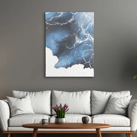 Leinwandbild handgemalt mit Acrylfarbe und Strukturpaste im Hochformat, Polaritaeten des Lebens1, 60x80 mit Bilderrahmen in Eiche Hell