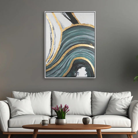 Leinwandbild handgemalt mit Acrylfarbe und Strukturpaste im Hochformat, Schleier der Wahrheit, 90x120 mit Bilderrahmen in Schwarz