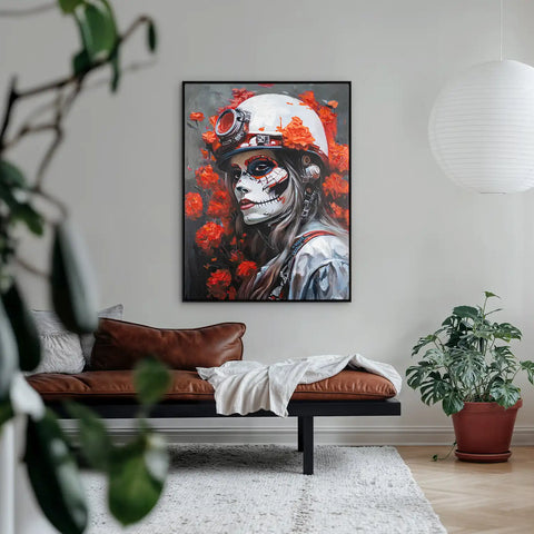 Leinwandbild handgemalt mit Acrylfarbe und Strukturpaste im Hochformat, Bluete der Schattenkriegerin, 150x200 mit Bilderrahmen in Weiß