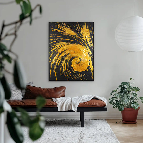 Leinwandbild handgemalt mit Acrylfarbe und Strukturpaste im Hochformat, Der Fall des Glanzes, 150x200 mit Bilderrahmen in Weiß