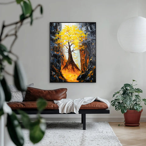 Leinwandbild handgemalt mit Acrylfarbe und Strukturpaste im Hochformat, Im Herz der Tiefe, 150x200 mit Bilderrahmen in Weiß