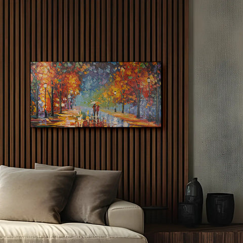 Leinwandbild handgemalt mit Acrylfarbe und Strukturpaste im Panorama, Der Weg des Lichts, 60x120 ohne Rahmen