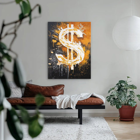 Leinwandbild handgemalt mit Acrylfarbe und Strukturpaste im Hochformat, Dollar, 75x100 ohne Rahmen