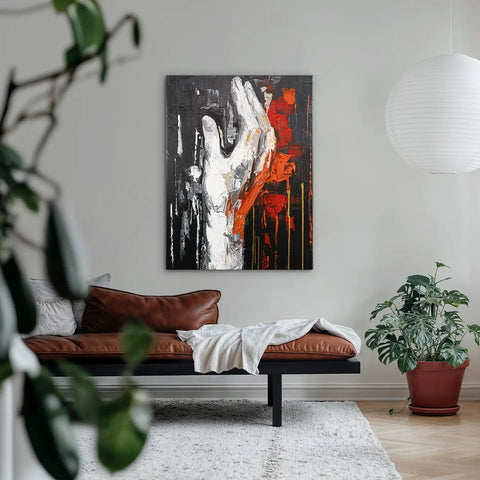 Leinwandbild handgemalt mit Acrylfarbe und Strukturpaste im Hochformat, Flamme des Willens, 75x100 ohne Rahmen