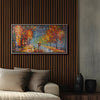 Leinwandbild handgemalt mit Acrylfarbe und Strukturpaste im Panorama, Der Weg des Lichts, 70x140 mit Bilderrahmen in Eiche Dunkel