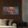 Leinwandbild handgemalt mit Acrylfarbe und Strukturpaste im Panorama, Tanz der Farben, 70x140 mit Bilderrahmen in Eiche Dunkel