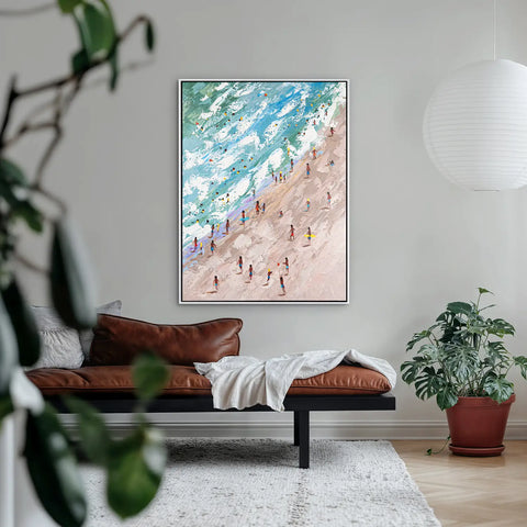 Leinwandbild handgemalt mit Acrylfarbe und Strukturpaste im Hochformat, Raetsel der Existenz, 90x120 mit Bilderrahmen in Eiche Dunkel