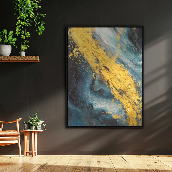 Leinwandbild handgemalt mit Acrylfarbe und Strukturpaste im Hochformat, Der Raum dazwischen, 150x200 mit Bilderrahmen in Schwarz