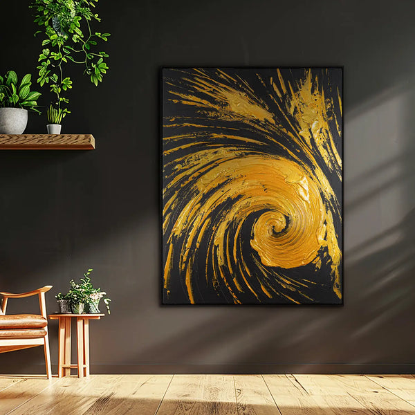 Leinwandbild handgemalt mit Acrylfarbe und Strukturpaste im Hochformat, Der Fall des Glanzes, 150x200 mit Bilderrahmen in Schwarz