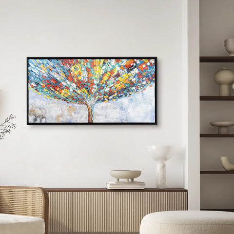 Leinwandbild handgemalt mit Acrylfarbe und Strukturpaste im Panorama, Klang der Stille, 100x200 mit Bilderrahmen in Schwarz