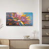 Leinwandbild handgemalt mit Acrylfarbe und Strukturpaste im Panorama, Tanz der Farben, 60x120 mit Bilderrahmen in Weiß