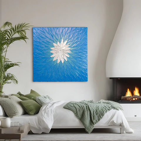 Leinwandbild handgemalt mit Acrylfarbe und Strukturpaste im Quadratisch, Geist der Freiheit, 80x80 mit Bilderrahmen in Weiß