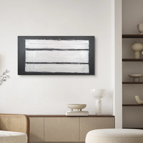 Leinwandbild handgemalt Gemälde mit Acrylfarbe und Strukturpaste im Panorama, Reflexion, 120x60 mit Bilderrahmen in Weiß