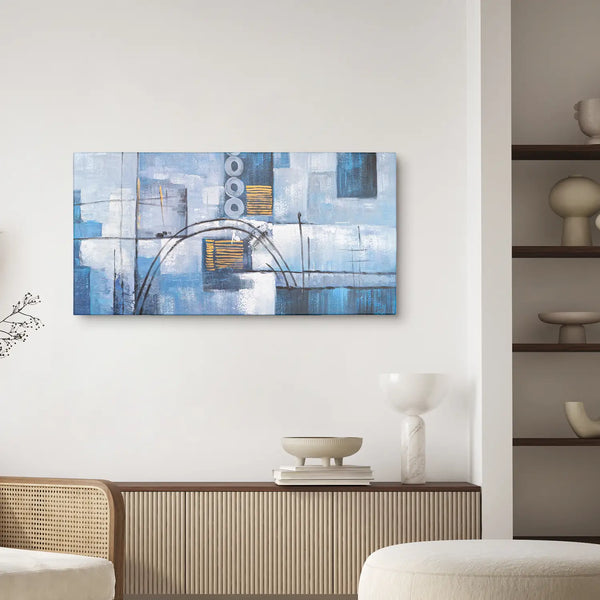 Leinwandbild handgemalt mit Acrylfarbe und Strukturpaste im Panorama, Wege der Intuition, 60x120 mit Bilderrahmen in Weiß
