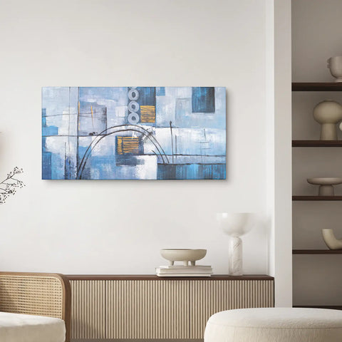 Leinwandbild handgemalt mit Acrylfarbe und Strukturpaste im Panorama, Wege der Intuition, 60x120 mit Bilderrahmen in Weiß