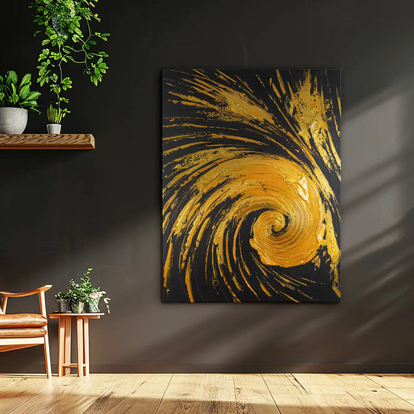 Leinwandbild handgemalt mit Acrylfarbe und Strukturpaste im Hochformat, Der Fall des Glanzes, 75x100 mit Bilderrahmen in Weiß