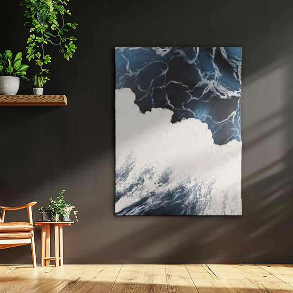 Leinwandbild handgemalt mit Acrylfarbe und Strukturpaste im Hochformat, Polaritaeten des Lebens2, 75x100 mit Bilderrahmen in Weiß
