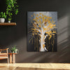 Leinwandbild handgemalt mit Acrylfarbe und Strukturpaste im Hochformat, Golden Leaves, 75x100 mit Bilderrahmen in Weiß