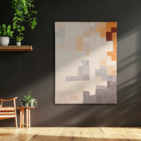 Leinwandbild handgemalt mit Acrylfarbe und Strukturpaste im Hochformat, Kosmische Ordnung, 75x100 mit Bilderrahmen in Weiß