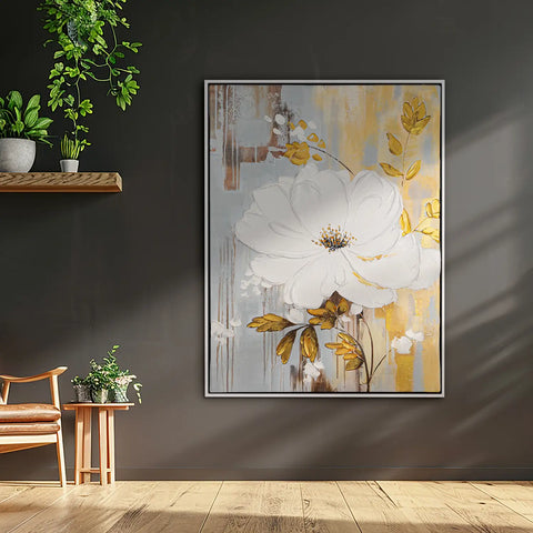 Leinwandbild handgemalt mit Acrylfarbe und Strukturpaste im Hochformat, Schoepfungskraft, 90x120 mit Bilderrahmen in Eiche Hell