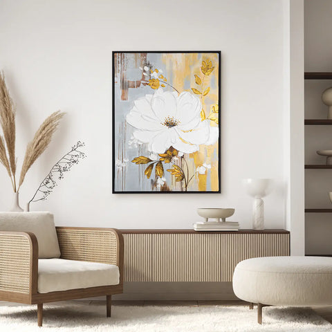 Leinwandbild handgemalt mit Acrylfarbe und Strukturpaste im Hochformat, Schoepfungskraft, 150x200 mit Bilderrahmen in Eiche Dunkel