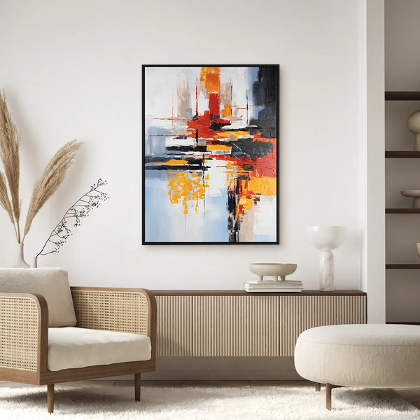 Leinwandbild handgemalt mit Acrylfarbe und Strukturpaste im Hochformat, Fragilitaet des Augenblicks, 150x200 mit Bilderrahmen in Eiche Dunkel