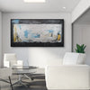 Leinwandbild handgemalt Gemälde mit Acrylfarbe und Strukturpaste im Panorama, Ewige Praesenz, 200x100 mit Bilderrahmen in Eiche Dunkel