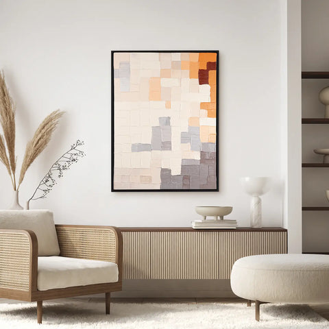 Leinwandbild handgemalt mit Acrylfarbe und Strukturpaste im Hochformat, Kosmische Ordnung, 150x200 mit Bilderrahmen in Eiche Dunkel