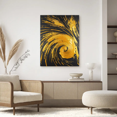 Leinwandbild handgemalt mit Acrylfarbe und Strukturpaste im Hochformat, Der Fall des Glanzes, 75x100 mit Bilderrahmen in Schwarz