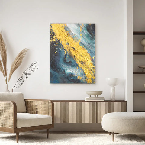 Leinwandbild handgemalt mit Acrylfarbe und Strukturpaste im Hochformat, Der Raum dazwischen, 75x100 mit Bilderrahmen in Schwarz